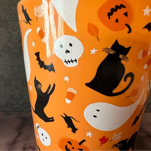 Halloween Tangerine Orange Mug Ghost Skull Black Cats Bats Candy Corn Rats Bats - Picture 6 of 8